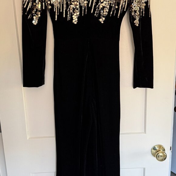 Nadine Merabi Katarina Sequin Long Sleeve Velvet Jumpsuit Size 6 - Picture 7 of 7